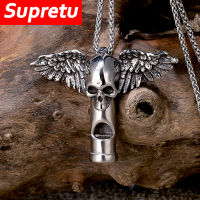 Punk Skull นกหวีดสร้อยคอผู้ชายสแตนเลสกลางแจ้ง Survival Blowable Whistle จี้ความวิตกกังวลบรรเทา Amulet Hip Hop เครื่องประดับ