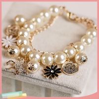 COD SDGREYRTYT [LK] Korean Women Pearl Necklace Horse Flower Charm Women Bracelet Faux Pearl Party Bangle Gift Fashion Jewelry