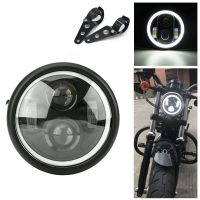 6.5 "ไฟหน้า LED รถจักรยานยนต์ Hi &amp; Lo ไฟหน้าหลอดไฟ DRL พร้อมแหวนนางฟ้าสำหรับ Harley Sportster Cafe Racer Bobber Iron 883