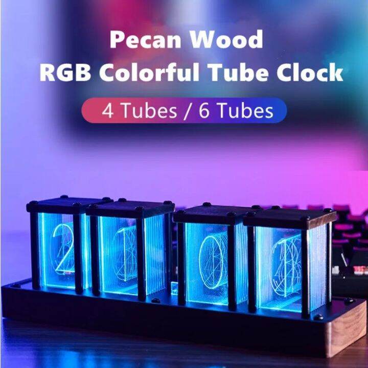Cyberpunk Style Table Nixie Tube Clock RGB Glow Tube Clock Walnut Wood cyberpunk-style-table-nixie-tube-clock-rgb-glow-tube-clock-walnut-wood