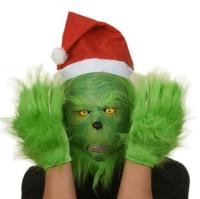 2021Grinch Costume Latex Masks Funny Carnival Masks For Purim Party Grinch Helmet With Gloves