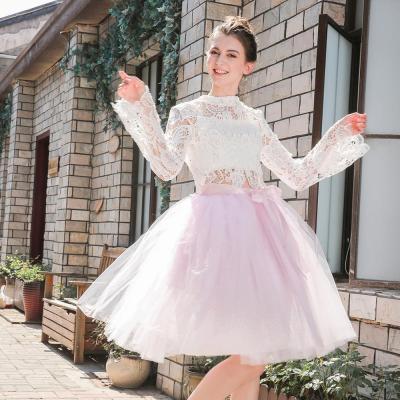 ‘；’ 5 Layers Midi Tulle Skirts Womens Fashion TUTU Skirt Elegant Wedding Bridal Bridesmaid Skirt Wedding Lolita Underskirt Petticoat