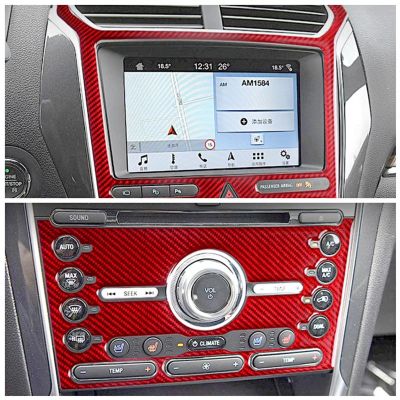 ▪ Red Carbon Fiber Stickers Car Center Console Panel Air Panel Modification Cover Trim Strips For Ford Explorer Inner Accessories