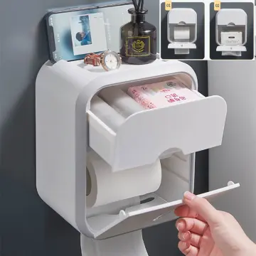 Punch Free Roll Paper Shelf Self-adhesive Paper Holder Tissue Hanger Hook Bathroom  Towel Holder Storage