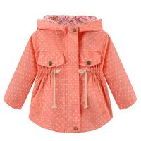 Girls Windbreaker Coat Baby Kids Dot Flower Hooded Casual Baby Kids Coat Jacket Outerwear Clothing