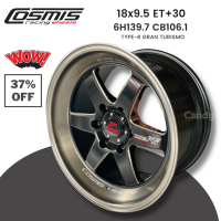 ล้อแม็กขอบ 18 กว้าง 9.5 ET+30 6H139.7 CB106.1??  Cosmis รุ่น TYPE-R GRAN TURISMO สีดำด้าน+ขอบแล็คดำ ⭐(ราคาต่อ1วง)⭐ ขายคู่ได้ พร้อมส่งฟรี มีบริการเก็บปลายทาง