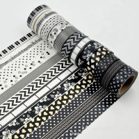 15mm * 10m Black and White Adhesive Tape Japanese Washi Tape Decorative Tape DIY Scrapbook Paper Photo Album Masking Tape