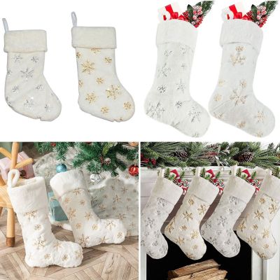White Christmas Stockings Faux Fur Embroidery Snowflake Christmas Stocking Christmas Decor For Home Kids Child Xmas Gift Socks