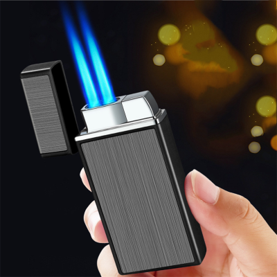 ZZOOI Creative Blue Double Fire Flame Inflatable Delivery Gas Lighter Gift for Men Accessories