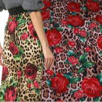 Autumn Micro-elastic Drape Leopard Rose Print Clothing Handmade Diy Bag Hip Dress Polyester Fabric Cloth for Sewing