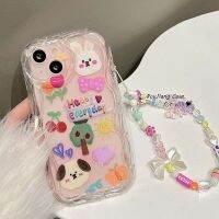 เคส RouJiang สำหรับ iPhone 15 14 13 12 11 Pro Max XR Xs Max 8 7 6S Plus SE 2020 INS อะนิเมะกราฟฟิตีขนาดเล็กน่ารักเคสโทรศัพท์ลายสัตว์พร้อมโซ่