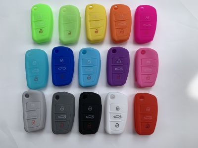 huawe 10Pcs/Lot Silicone Car Key Case Cover Skin For Audi A3 A4 Cabriole A6 TT Allroad Q3 Q7 R8 S6 SQ5 RS4 Remote Fob 3 Buttons Flip
