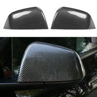 Side Rearview Mirror Cover Trim for 2021 2022 Tesla Model Y Exterior Parts , ABS Gloss Carbon Fiber