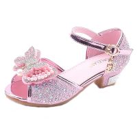 Princess Toddler Kids Leather Shoes for Girls Pearl Butterfly-Knot Crystal Single Party Shoes Sandals High-Heeled Dance Shoes