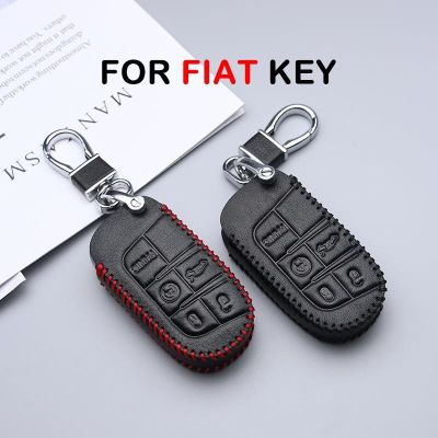 dfthrghd Leather Car Key Case Cover For Fiat Punto Bravo Palio Linea Freemont Abarth Anti-wear Protective Key Shell ring Car accessories