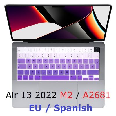 ▥♠ EU TPU Skin for Macbook Air 13 2022 M2 A2681 EU Spanish Keyboard Cover Rainbow for Macbook Air 13 2022 A2681 Keyboard Skin