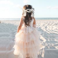 Summer Girls Sleeveless Strap Princess Dress Kids Lace Flower First Communion Dresses Children New Fashion Beach Tulle Clothes  by Hs2023