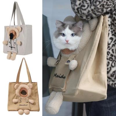Cute Bear Ear Pet Carrying Bag Canvas Pet Outing Breathable Bag Cat Adjustable Handbag Dog Small C5P6