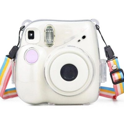 สำหรับ Fujifilm Instax Polaroid Mini7คริสตัลเคสป้องกันกล้องป้องกันรอยขีดข่วนด้วยเข็มขัด PC ที่โปร่งใสฝาครอบกระเป๋าแข็ง
