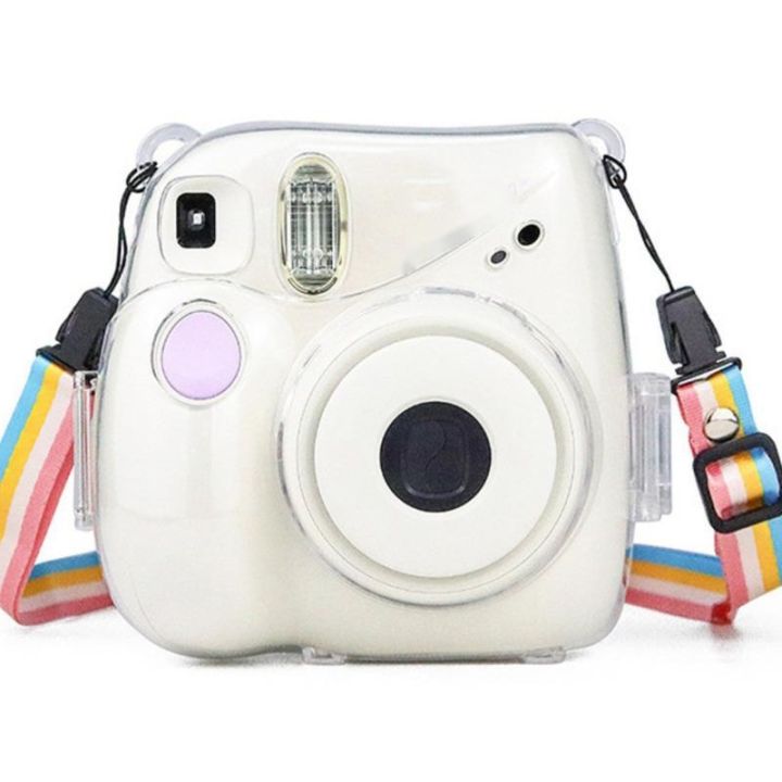 สำหรับ-fujifilm-instax-polaroid-mini7คริสตัลเคสป้องกันกล้องป้องกันรอยขีดข่วนด้วยเข็มขัด-pc-ที่โปร่งใสฝาครอบกระเป๋าแข็ง