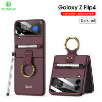 FLOVEME (พร้อมฟิล์มเลนส์ + พร้อมปากกา) สำหรับ Samsung Galaxy Z Flip 4 5G เคสโทรศัพท์บางเฉียบพร้อมที่ใส่แหวนเคสแข็ง