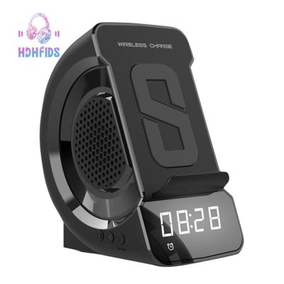 10W Alarm Clock FM Radio with Wireless Charging USB Charging Port with Bluetooth Speaker Function for Bedroom Bedside A
