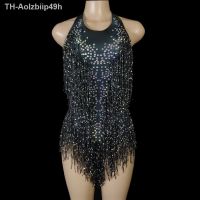 Aolzbiip49h Sparkly พู่บอดี้สูทผู้หญิง Rhinestones เครื่องแต่งกาย One-piece เต้นรำนักร้อง STAGE Leotard RAVE เทศกาลเสื้อผ้า