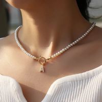 Vintage Pave Cubic 26 Initial Letter Women Necklace Classic 4mm Imitation Pearl Necklace For Women Jewlery Gift