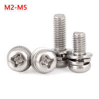 304 Stainless SteelPhillips Pan Round Head Screw Flat Washer Spring Gasket Assemble Screw Bolt M2 M2.5 M3 M4 M5-Zkeir