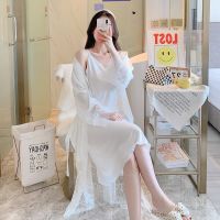 Ao Dai เสื้อผ้าใส่ในบ้านจากโรงงานผ้าไหมน้ำแข็งเดรสสายเดี่ยวสไตล์ศาลฝรั่งเศสผู้หญิงเซ็กซี่หวานตาข่ายสดฮิตในเน็ต