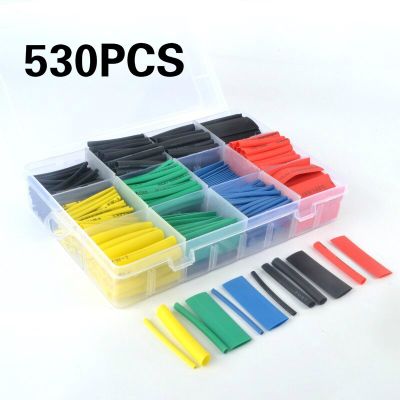 530Pcs Heat Shrink Tubing Insulation Tube Assortment Electronic Polyolefin Ratio 2:1 Wrap Wire Cable Sleeve Tubes Kit Cable Management