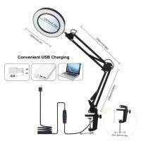 Flexible Clamp-on Table Lamp with 8x Magnifier Glass Swing Arm Dimmable Illuminated Magnifier LEDs Desk Light 3 Color Modes Lamp