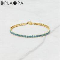 【ladies jewelry】DPLAOPA สร้อยข้อมือเทนนิสเทอร์ควอยซ์สีเงินสเตอร์ลิงรีไซเคิลสีทองของขวัญเครื่องประดับเทอร์ควอยซ์สำหรับเครื่องประดับอย่างดีมินิมอลของเธอ