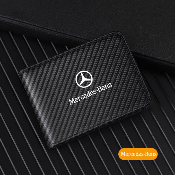 สำหรับ Mercedes Benz ใบอนุญาตขับรถบัตรเครดิตซองหนังกระเป๋าคาร์บอนไฟเบอร์คุ้มครองเอกสารปก  | Lazada.Co.Th