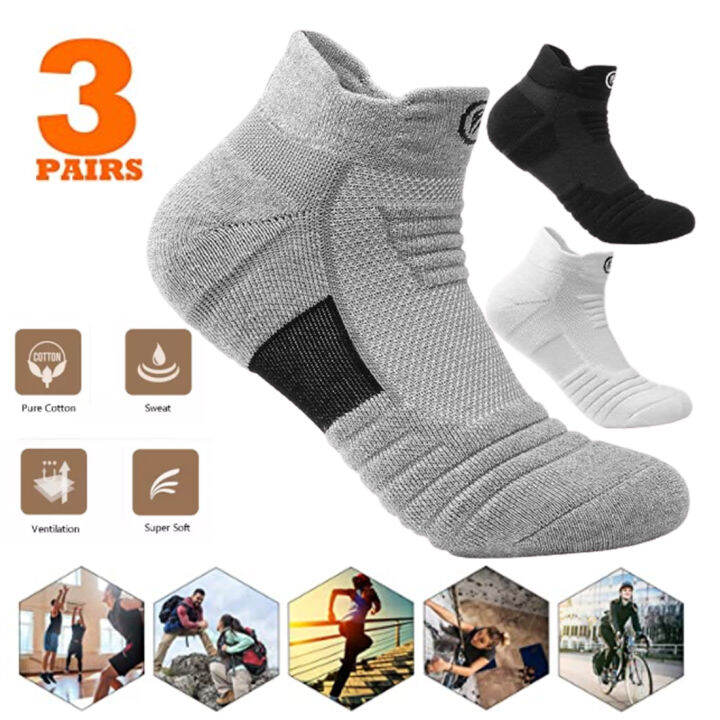 3 Pairs Elite Basketball Socks, Athletic Running Socks No Show