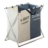 X-shape Foldable Dirty Laundry Hamper Printed Foldable Three Grid Home Laundry Basket For Bathroom Dormitory