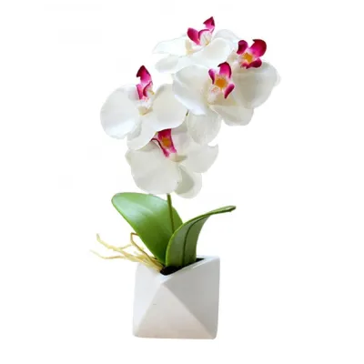 Silk Butterfly Orchid Ceramics Bonsai Artificial Flowers with Leaves Vase Set Home Decor Wedding Decoration Potted Plants