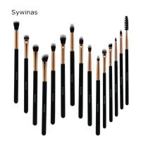 Sywinas ชุด Kuas Rias 15ชิ้นอายแชโดว์แปรงสำหรับแต่งหน้ามืออาชีพชุดแปรงเครื่องสำอางแต่งตาคิ้วชุดกล่องเครื่องมือ