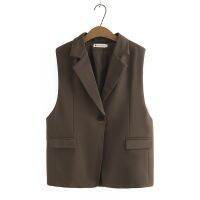 【มีไซส์ใหญ่】Plus Size Womens XL-4XL V-neck Button Up Suit Vests Solid Color Ladies Office-wear Elegant Outerwear