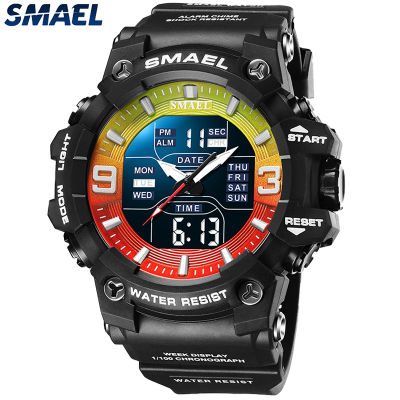 SMAEL นาฬิกาสปอร์ตสำหรับผู้ชาย,นาฬิกาแฟชั่นผู้ชายหน้าปัด LED ดิจิตอลควอตซ์กันน้ำมัลติฟังก์ชั่นนาฬิกาผู้ชาย