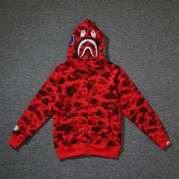 BAPE เสื้อสเวตเตอร์มีฮู้ดลายพรางลายฉลามคลาสสิกเสื้อคาร์ดิแกนวัยรุ่นชายซิปแจ็คเก็ตนักเรียนหญิงทรงหลวม