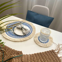 33cm Delicate Coasters Round Retro Pad Linen Bowl Woven Non-slip Place Kitchen Insulated Mat Table Flower