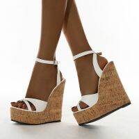 2023 New Summer White Womens High Heels Sandals Platform Buckle Wedges Front Open Toe Ladies Shoes Size 35-42