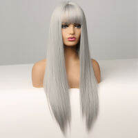 ALAN EATON Cosplay Silver Gray Wig for Women Natural Long Silk Straight Hair Wigs With Bangs For Women Girl Heat Resistant Fiber