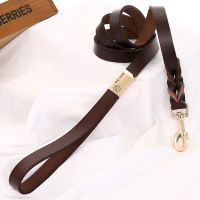130cm Braided Leather Dog Leash Durable Dog Training Leash for Large Breed Dogs and Medium Small Dogs Walking Leash Brown Black