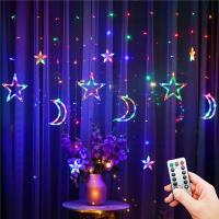 LED Star and Moon Garland Curtain Lights Wedding String Fairy Lights for Holiday Wedding Christmas Decoration 2022 New Year 3.5M