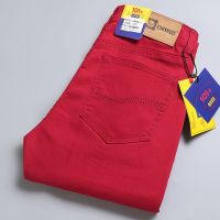 【YD】 2023 New Mens Jeans Classic Straight Elasticity Cotton Denim Pants Male Brand Wine Trousers