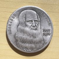 Da Vinci head coin commemorative silver dollar Italian retro silver round foreign silver coin European gadgets antiques