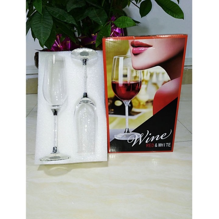 กล่องของขวัญชุดเพชรสีขาว-แก้วแชมเปญ2แก้ว-แก้วคริสตัลที่ใช้ในครัวเรือน-อุปกรณ์บาร์-nmckdl