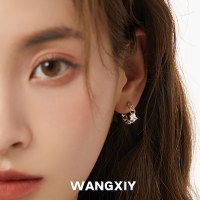 WANGXIY ต่างหูโลหะสตั๊ดสำหรับผู้หญิงมินิมอลเพทายโซ่รอบต่างหู (* เข็มเงิน)